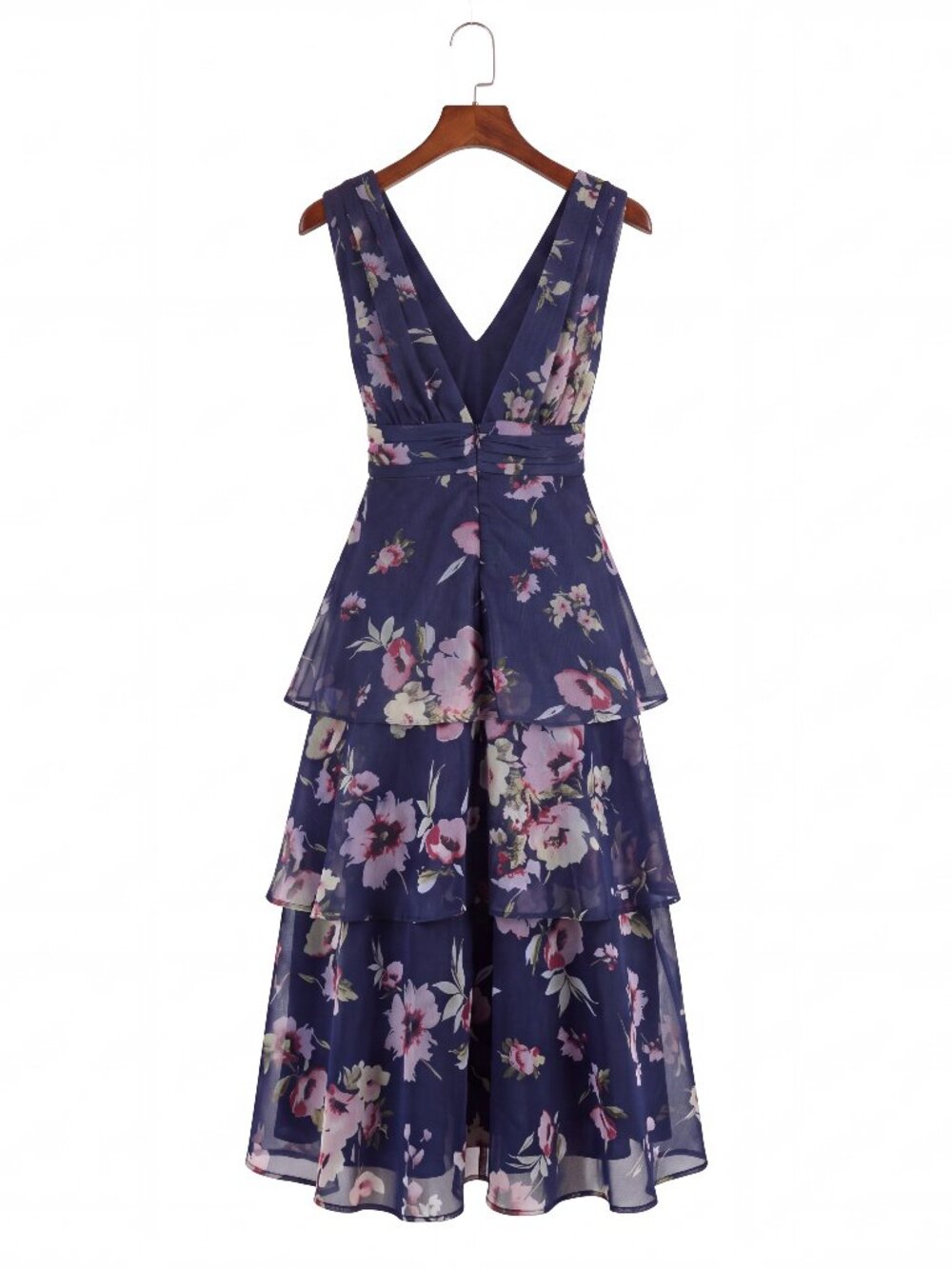 Lulus Molinetto Navy Blue Floral Organza Ruffled Tiered Maxi Dress NWT - Picture 9 of 11